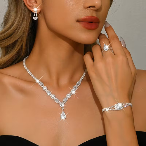 Luxus damen schmuckset silber - damen,